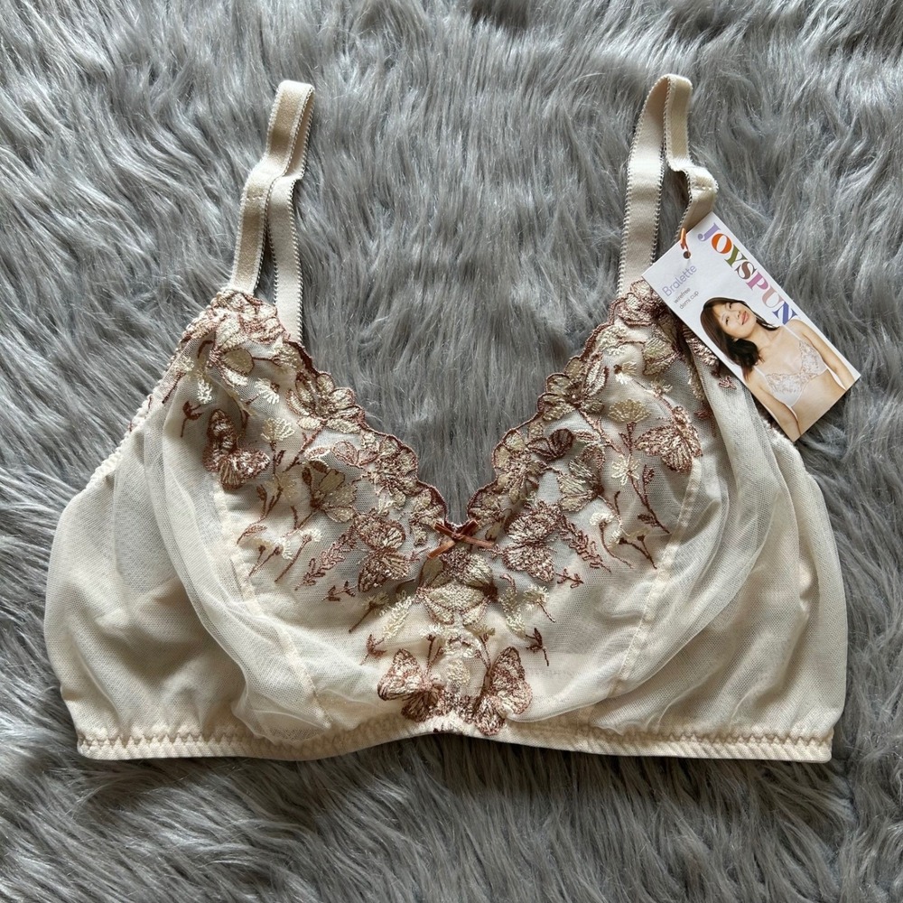 Joyspun Wireless Bralette Womens Size XXL Floral Lace Sheer Mesh Unlined Bra